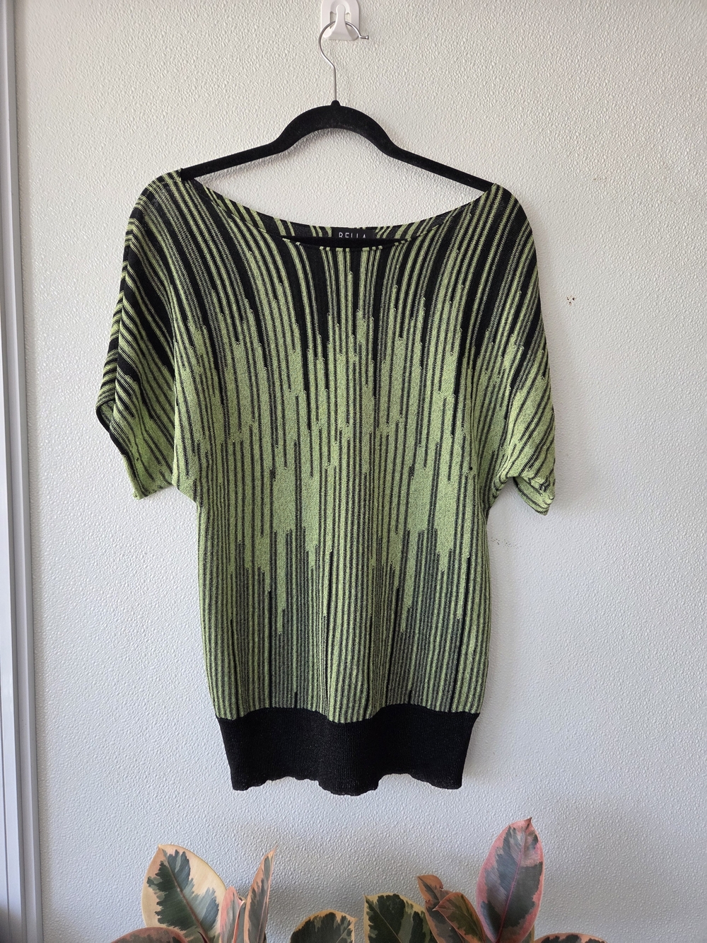 Abella Green and Black Vertical Stripe Dolman Knit Top
